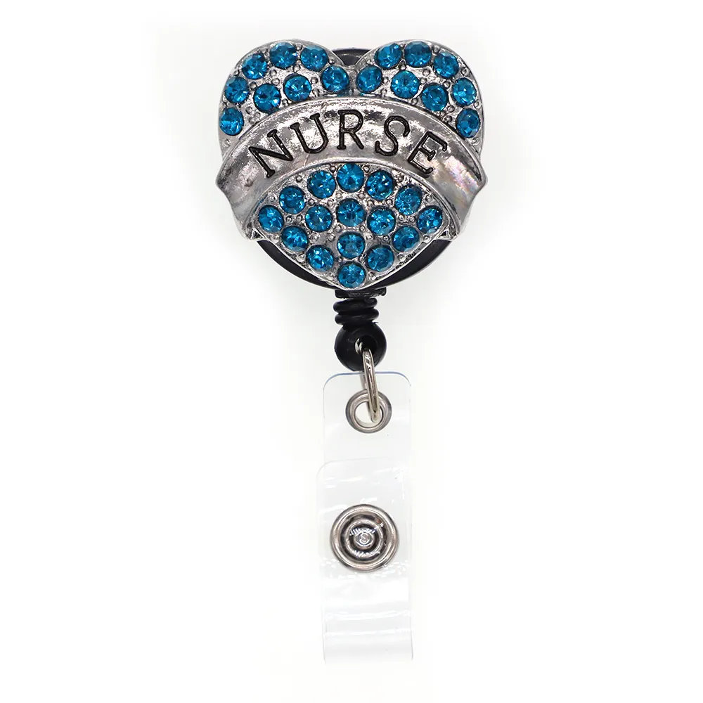 Whole Key Rings Crystal Rhinestone Heart Shape Nurse Name Card Badges Holders For Accessories254E