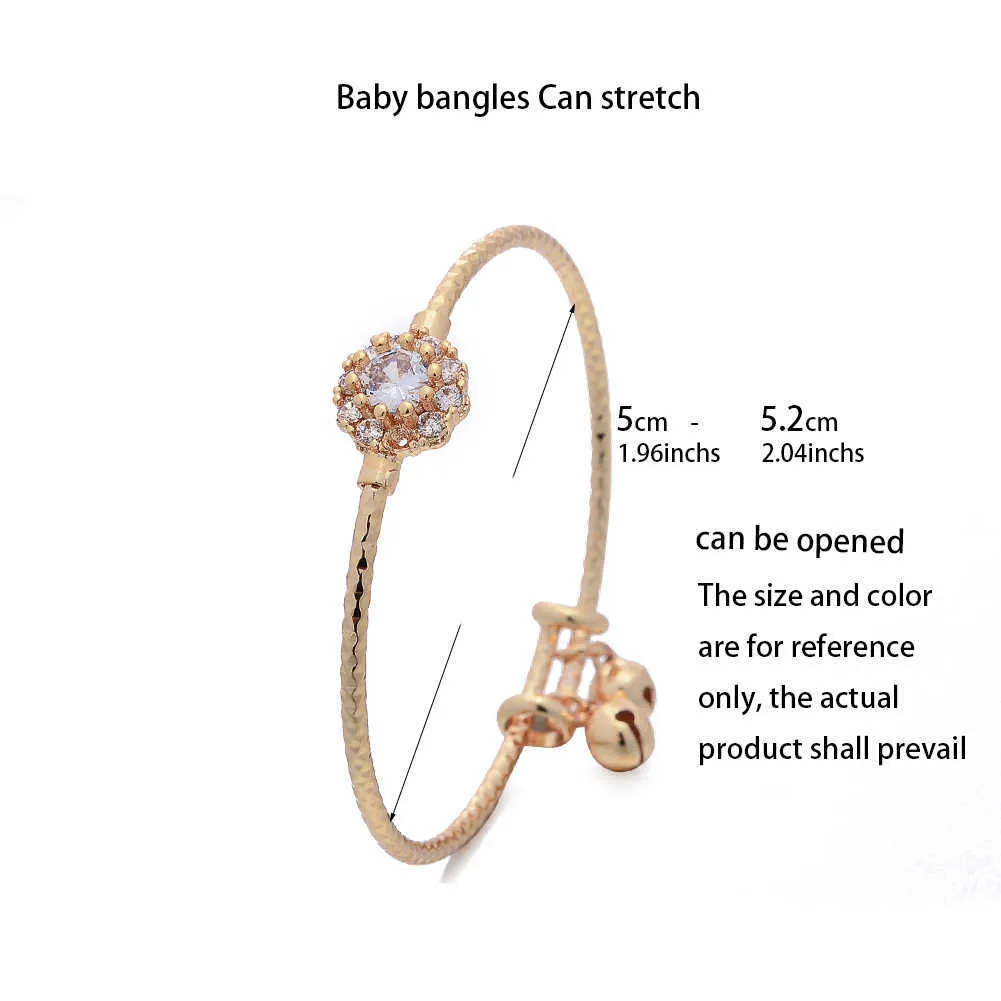 France Baby Gold Color Bangles Female Zircon Stone Micro Inlay Bracelets for Girls Boys Bangles 4-10 Years Old Girls Gifts Q0717