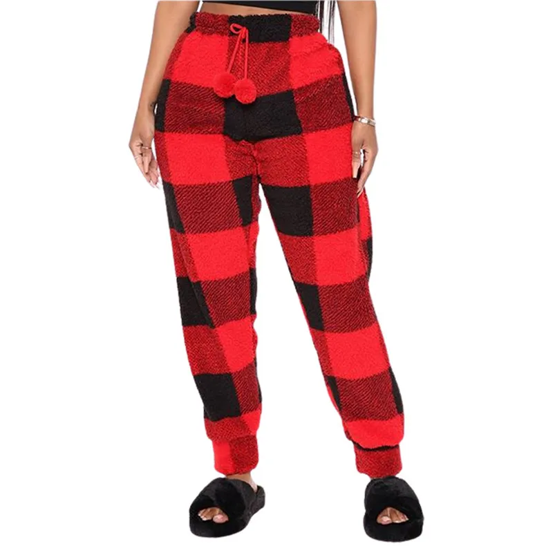 Röd svart plaid print träning jogger legging casual baggy byxor kvinnor höga midja byxor klassiska mode sweatpants 210525