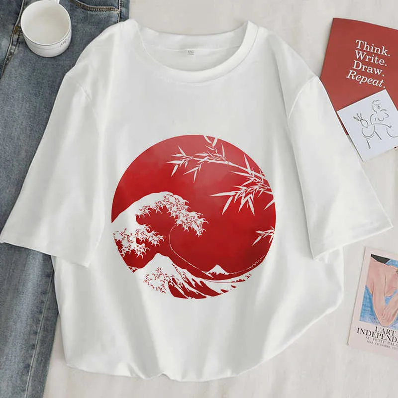 Japan Koi Fish Graphic Print T-shirt Women 2020 New Summer Fashion White Tops Tshirt Harajuku Aesthetic Vintage Female T Shirt X0628