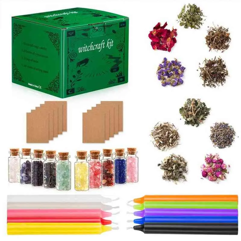 Magic Witch Toolkit Torkad Flower Witchcraft Supplies Vanilla Candle Set Crystal Stone Dried Flower Prayer Supplies Christmas Gif H6401263