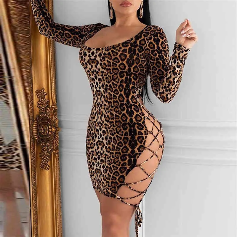 Sexy Femmes Sequin Mini Robe Bandage Dos Nu Glitter Imprimer Col Carré À Manches Longues Robes De Soirée Femme Club Vêtements D'été 210517