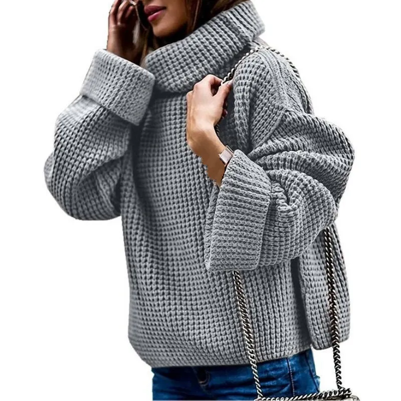 Kimutomo mujeres suéter de punto otoño invierno estilo occidental damas tortuga cuello sólido cálido jerseys outwear moda suelta 210521