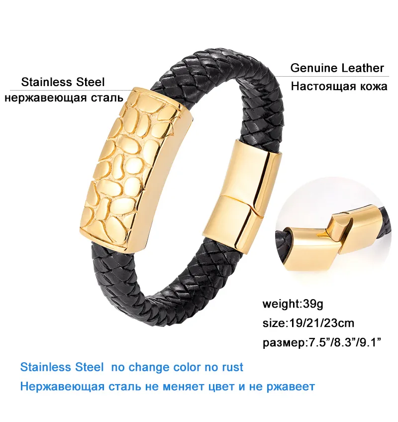 Pulseira de couro genuíno masculino dourado colorido cruzado de jóias punk punk pulseiras de luxo com puxa de luxo banges gif76529325218945