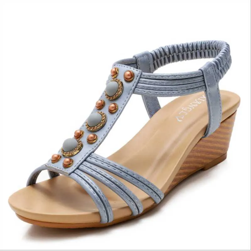 2021 Lato Nowy Retro Casual Fashion All-Dopasuj Roman Buty Damskie Grube Solowane nachylenie z Mid-Heel Sandals XM086 Y0721