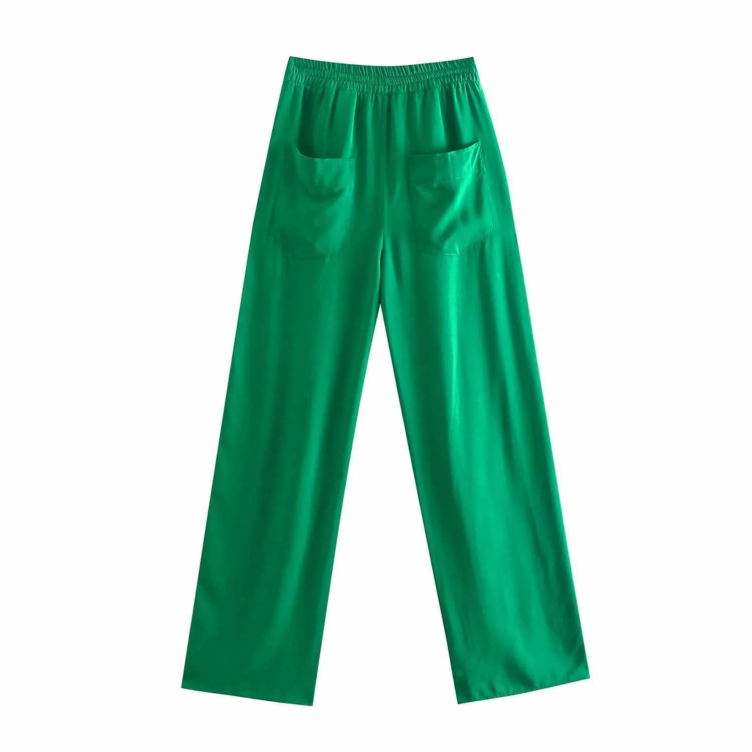 VUWWYV Za femmes pantalons vert jambe large taille haute pantalon femme décontracté 2021 fluide droit Y2K pantalons costumes été Streetwear Q0801