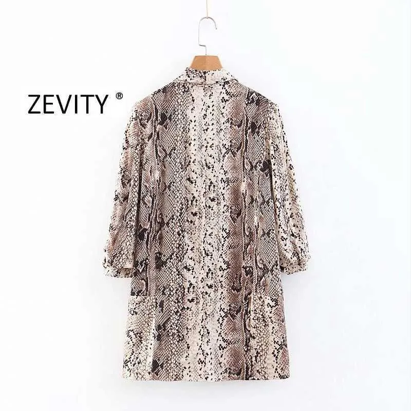 Zevity 여성 빈티지 주름 소매 뱀 피부 인쇄 오픈 스티치 블레이저 여성 outwear 레트로 정장 사무실 레이디 캐주얼 탑 CT538 210603