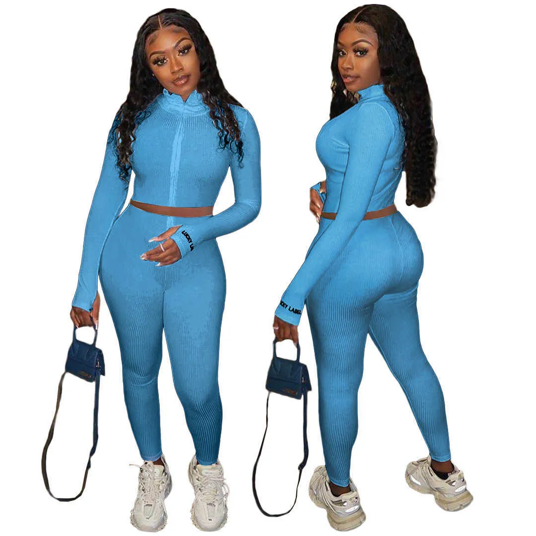 Designer Kvinnor Tracksuits Set High Collar Broderade Letter Zip Top Leggings Sports Outfits Dam Casual Jogging Suits