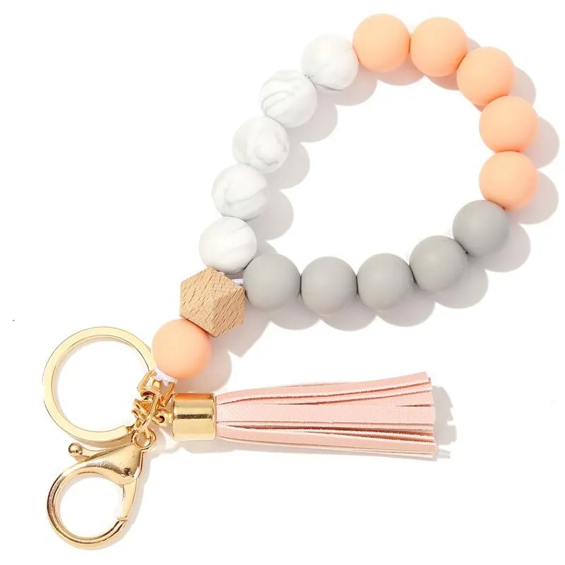 Keychains Wristlet Keychain Bracelet Silicone Beads Keyring Handmade Womens Key Holder Wrist Strap Gifts184H