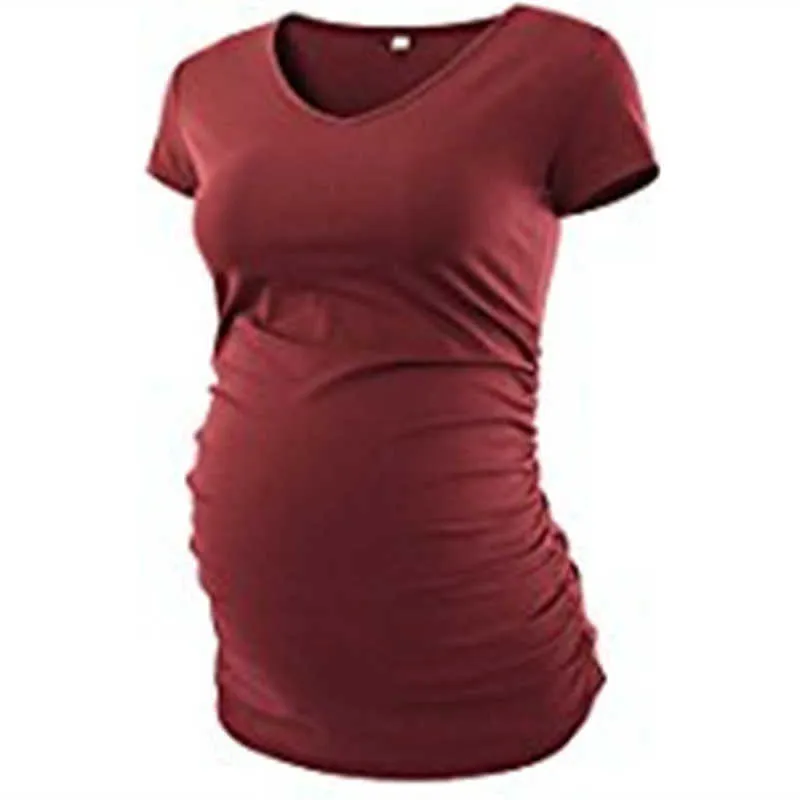 Bear Leader Prenatal Kvinnor Sommar Casual T-shirts Fashion Maternity Solid Färg Toppar Gravid Graviditet Cotton Clothings 210708