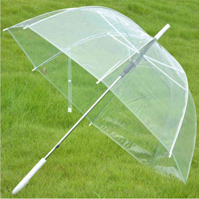 Transparent litet skägg långt handtag paraply super ljus tecknad spets apollo paraply 3d 8 ben halvautomatiska paraplyer 211124