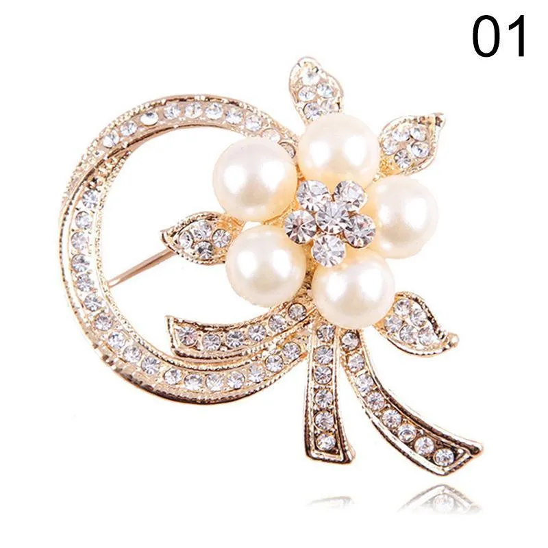 Pins, Brooches 2021 Fashion Imitation Pearl Rhinestone Crystal Flower For Women Wedding Bridal Party Round Bouquet Brooch Pin