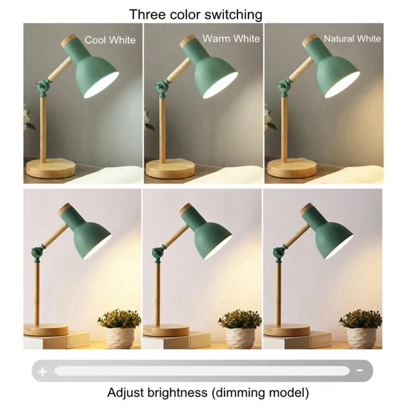 Lâmpadas de mesa elegante ferro de madeira LED multi-conjunta lâmpada de leitura luz flexível 3w nórdico dobrável mesa quarto proteção ocular2870