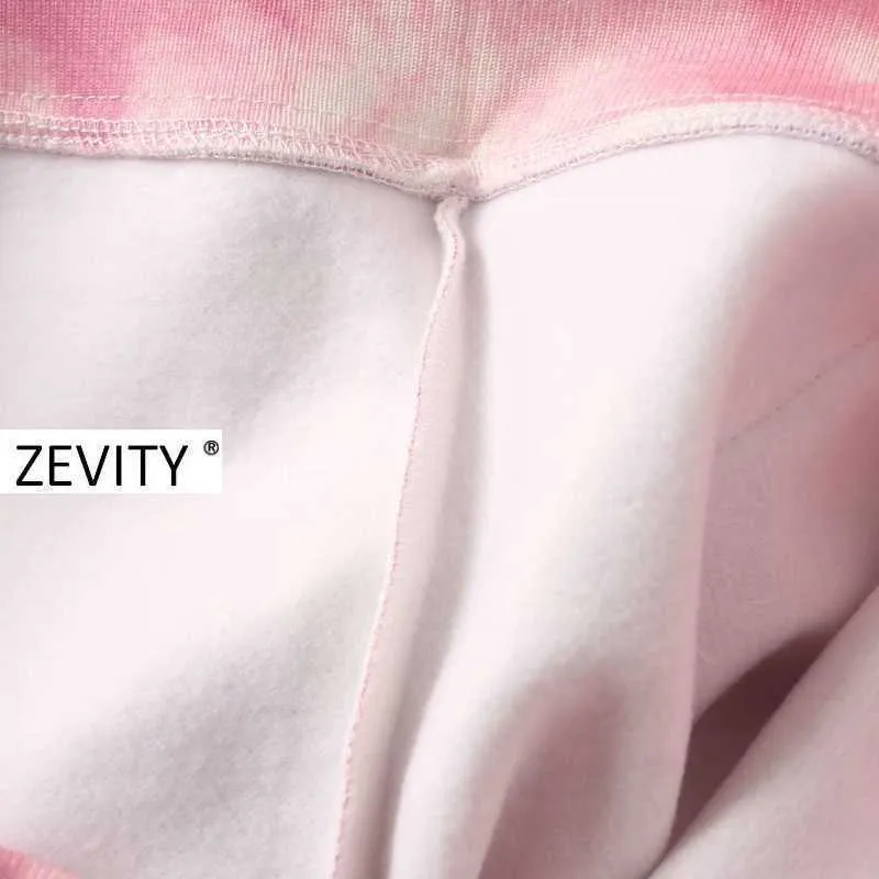 Zevity Kvinnor Pojkvän Stil Tie Dye Målning Stickad Hooded Sweatshirts Lady Leisure Pocket Hoodies Chic Pullover Tops H355 210603