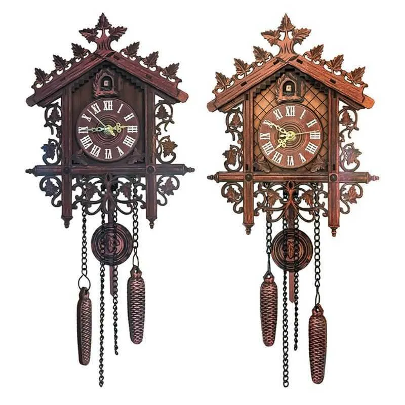 Vintage drewniane wiszące kukuł zegar ścienny do salonu domowa restauracja sypialnia dekoracji 210724