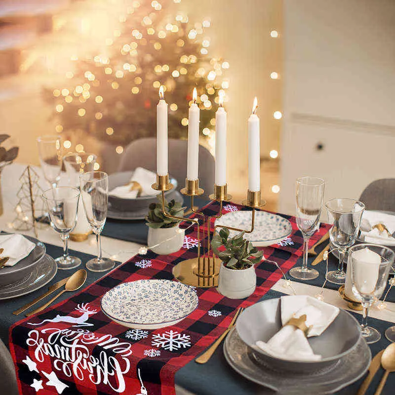2022 cotone lino runner da tavola natalizio albero di natale alce bandiera da tavolo tovaglia natale cena a casa ornamenti da tavolo 211117