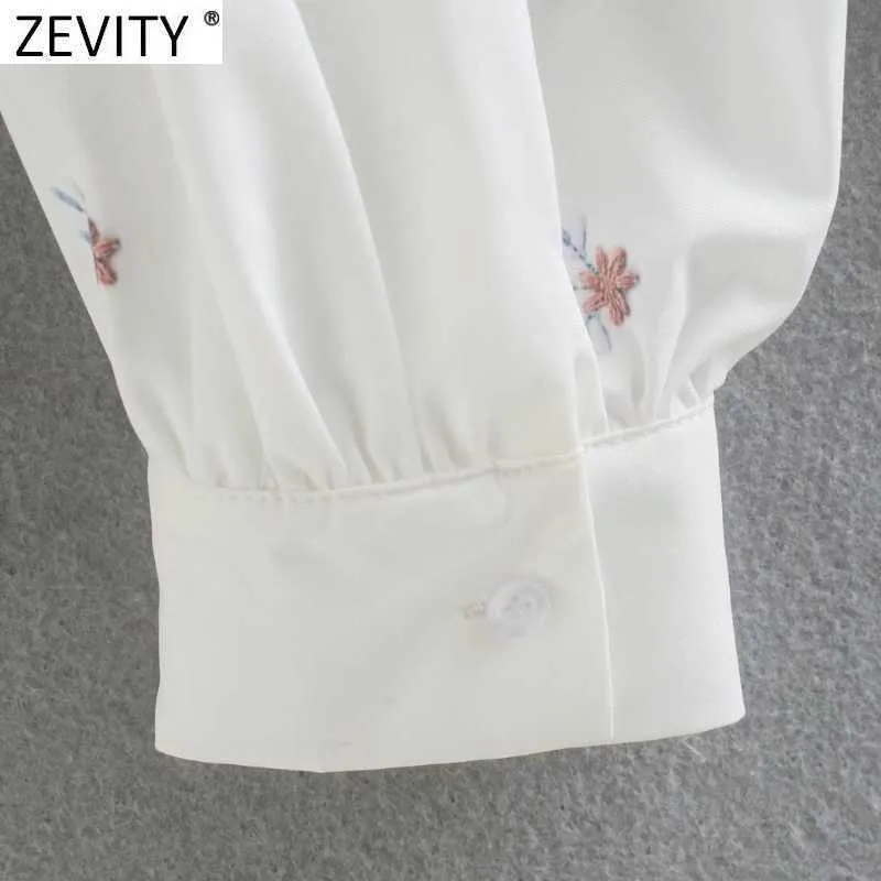 Zevity Women Sweet Agaric Lace Peter Pan Collar Floral Print Vit Smock Blus Kontor Ladies Skjorta Chic Blusas Tops LS9031 210603