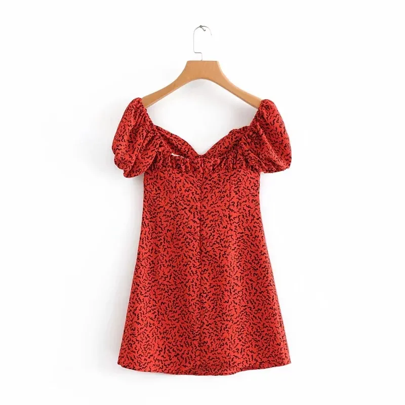 Vintage bohème robe élégante sexy rouge mini décontracté manches courtes club fête es mode coréenne boho plage vestidos 210521