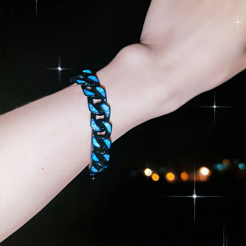 Blu Bianco Nuvole Cielo stellato Moda Hip-Hop Punk Bracciale da uomo in acciaio inossidabile verniciato a catena cubana