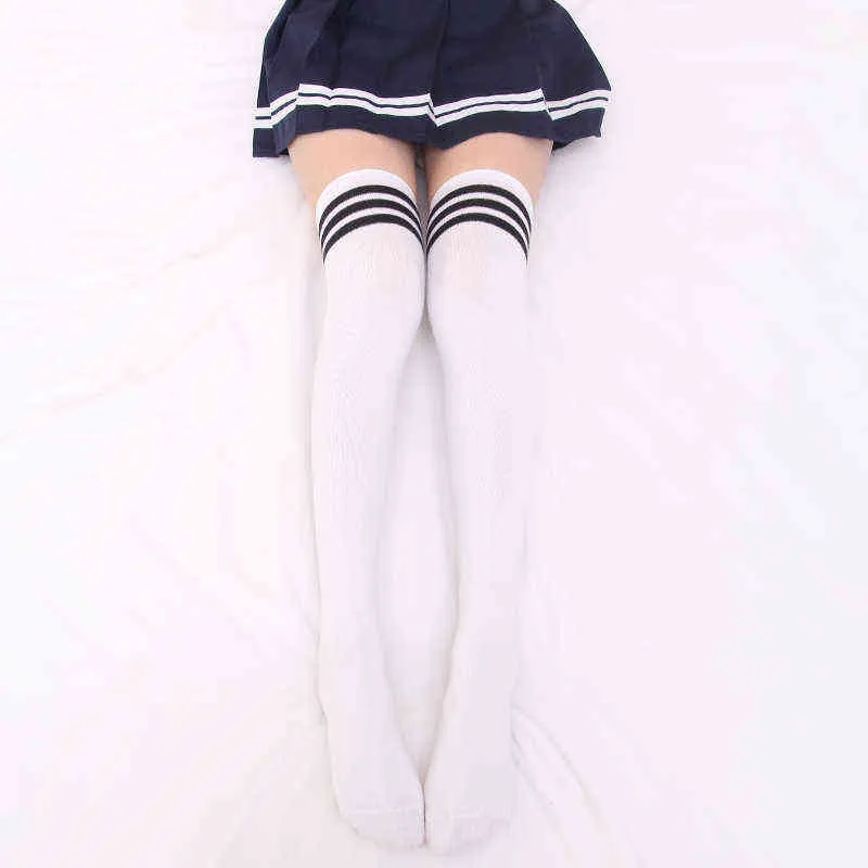 JK Uniform Baumwolle Sailor Moon Schulmädchen Overknee-Strumpf lang bezaubernd Anime eng hoch schwarz weiß Kawaii Student Cosplay Y1119