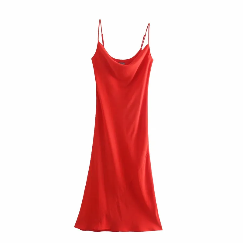 Sukienka Red Camisole Sexy Party Kobiety Eleganckie Regulowane Rękawów Pasek Backless Slip Lato Długie ES 210519