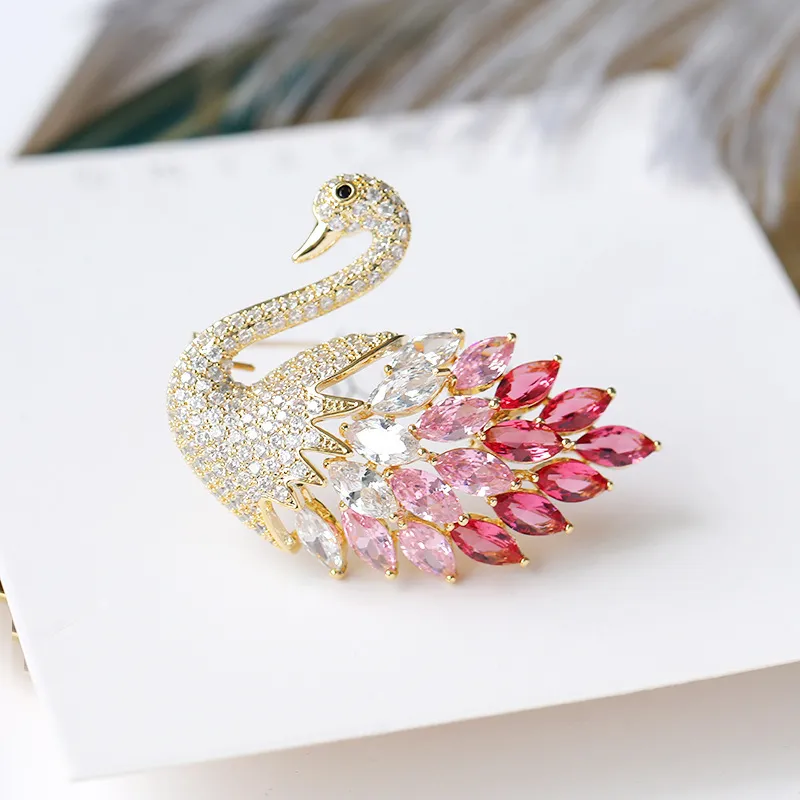SALUT HOMME Coréen Mode Swan Broche Pour Les Femmes Pavé Rose Cristal Exquis Tempérament Robe De Soirée Bijoux Petite Amie Cadeau