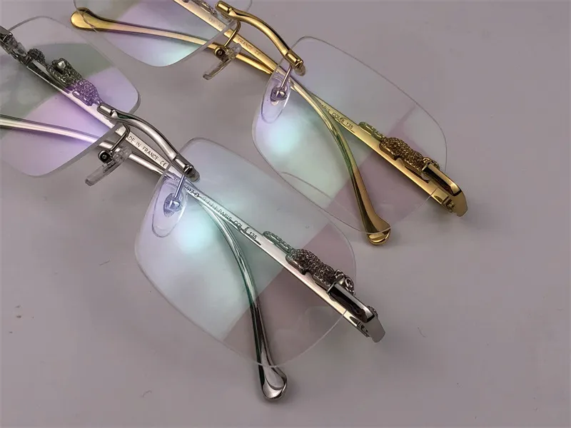 nouveau design de mode lunettes à monture optique 36456512 petites lentilles irrégulières sans monture en cristal transparent coupe jambe d'animal rétro classique2820