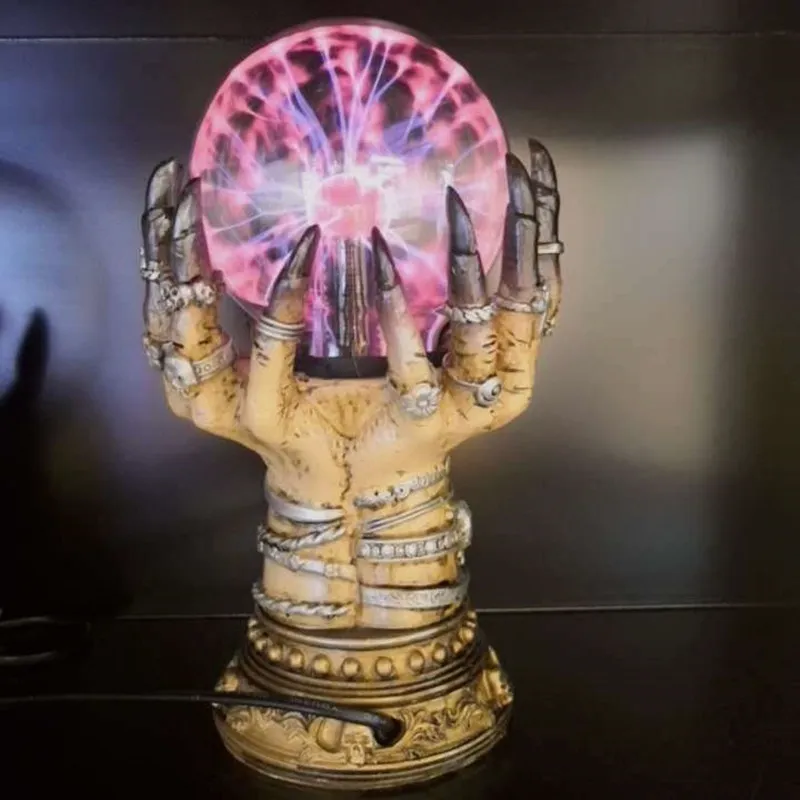Boule de cristal scintillante pour Halloween, lampe magique créative mains de sorcière, veilleuse, doigts de crâne, décorations Plasma 220211284C