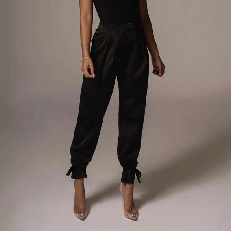 Women Pants Capris High Waist Pencil Retro Satin Trousers Spring Summer Sexy Long Fashion 210524