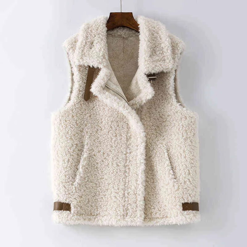 Gilet invernale in lana di agnello Giacca senza maniche da donna Addensare Gilet caldo Autunno Colletto rovesciato Cerniera nascosta Capispalla 211215