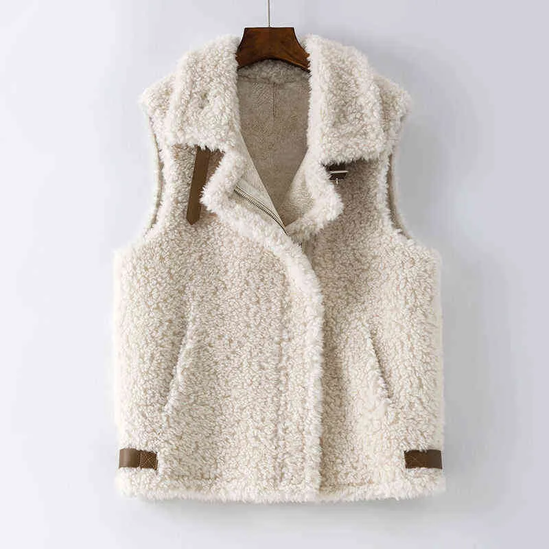 Kış Kuzu Yün Yelek Kadın Kolsuz Ceket Kalınlaşmak Sıcak Yelek Güz Açmak Yaka Gizli Fermuar Dış Giyim Giysi 211215