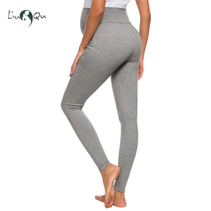 Ciążowa elastyczna stretch miękkie sporty sportowe spodnie damskie pełna długość francuski Terry Secret Fit Belly Legginsy 210918