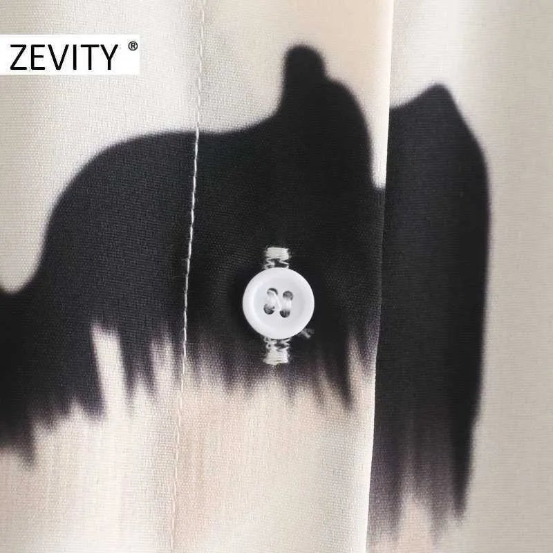 Zevity Femmes Vintage Encre Peinture Imprimer Ceintures Mini Chemise Robe Femme Simple Boutonnage Casual Slim Robe Rétro Tissu DS4629 210603