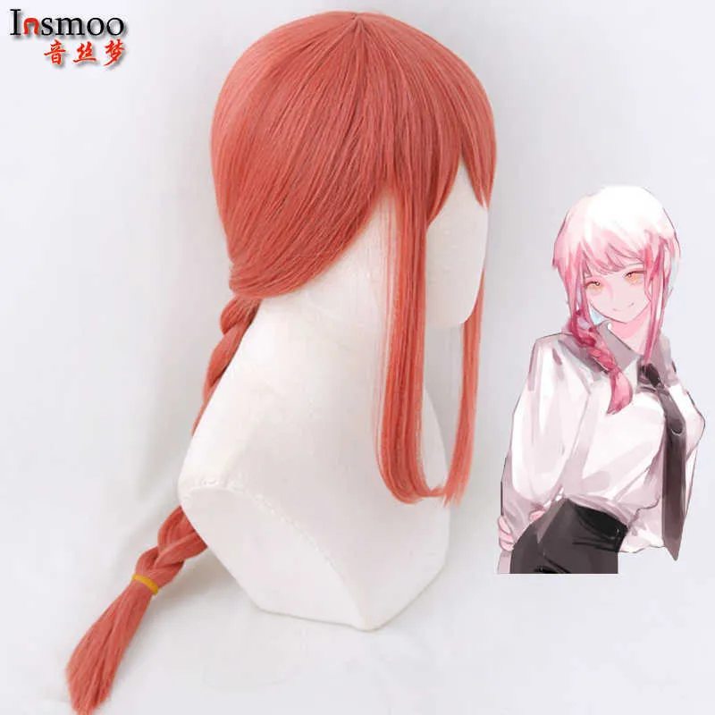 Makima perruque rose cheveux tressés Anime tronçonneuse homme Cosplay synthétique 70 cm longues tresses Halloween fête jeu de rôle + Y0913