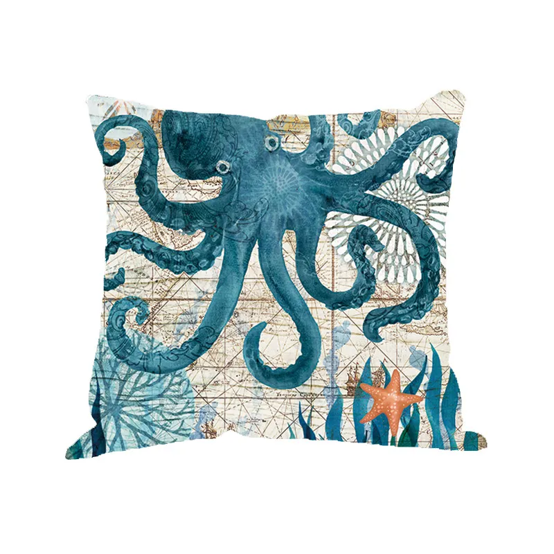 10Style Cushion Covers blue ocean Pillow Cover turtle seahorse whale linen pillowcase home decorate whole customization45457340771