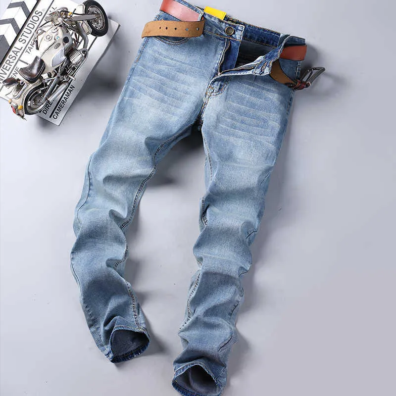 Män Business Jeans Classic Four Seasons Man Bomull Straight Stretch Brand Denim Byxor Sommar Overaller Slim Fit Trousers 2021 x0621