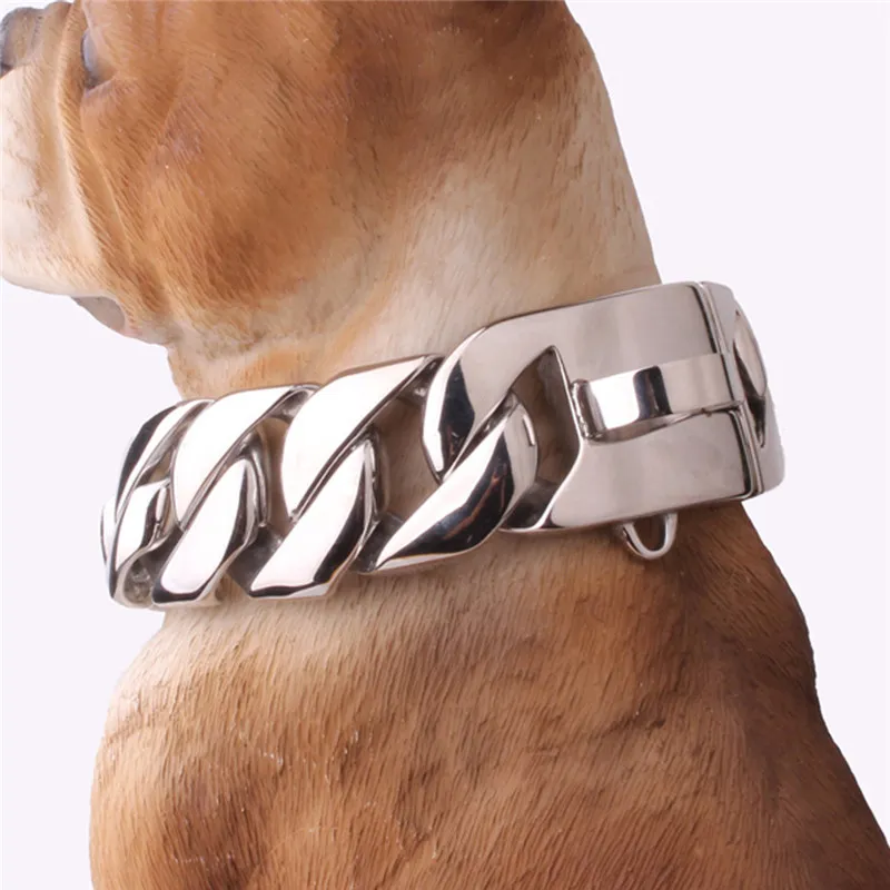Colliers de chien de chaîne de Cuba de 32mm collier en acier inoxydable doré collier de chaîne pour animaux de compagnie gros chiens bouledogue Caslow Doberman304E