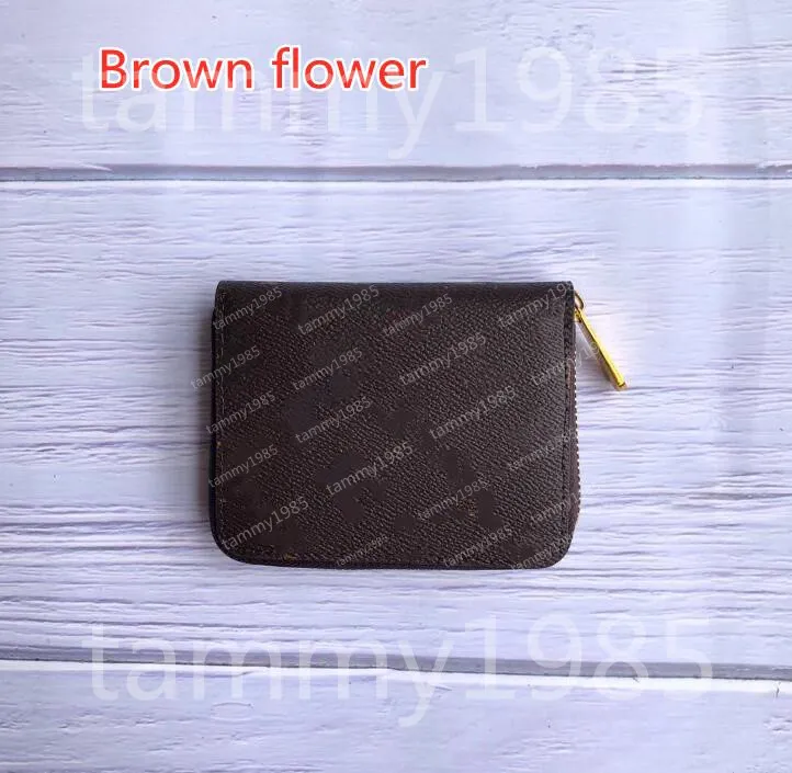 Bruine bloem top korte portemonnee klassieke hoogwaardige dameskaarthouder Damier checked make -uptas portemonnee eindigt 214T