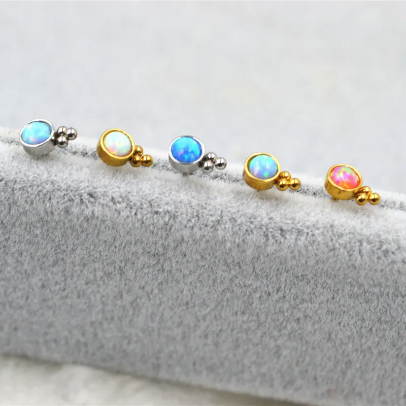 Thin Bar 20G Body jewelry- Ear Stud Earring Tragus/Helix Bar/Stud Diath Opal Stone with balls Mix Colors