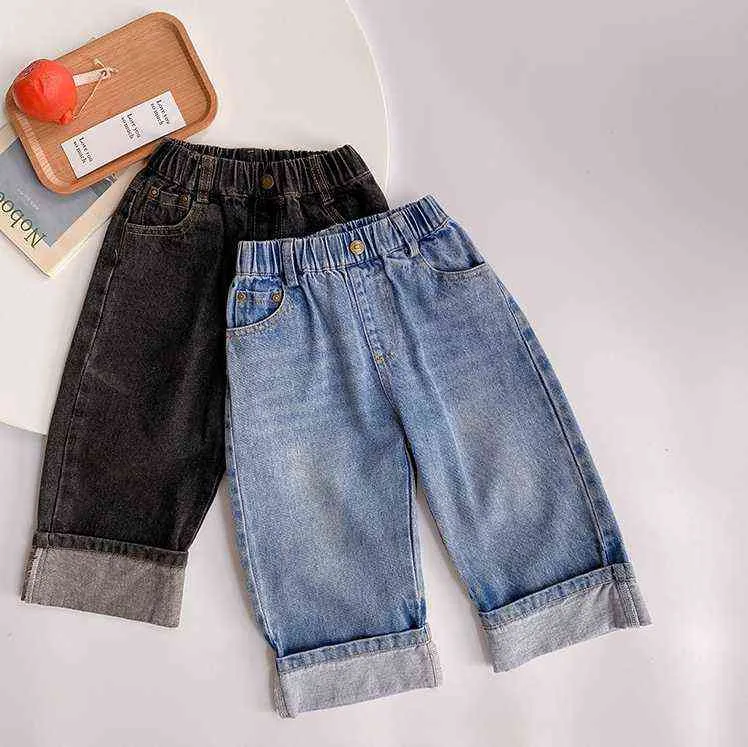 Herfst jongens losse effen kleur alles-match jeans baby meisjes mode zachte denim broek 1-7Y 2111102