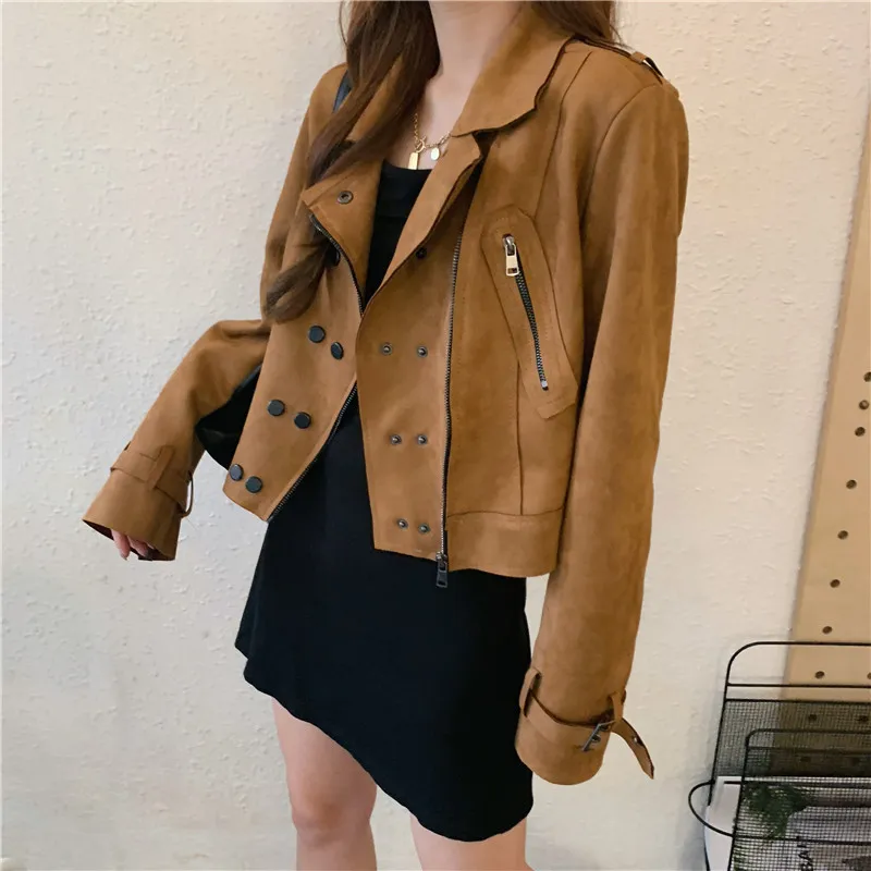 Vêtements d'hiver Femmes Veste Sude Bormon Suede Printemps et automne Nouvelle moto Couleur solide Trend Mesdames 210422