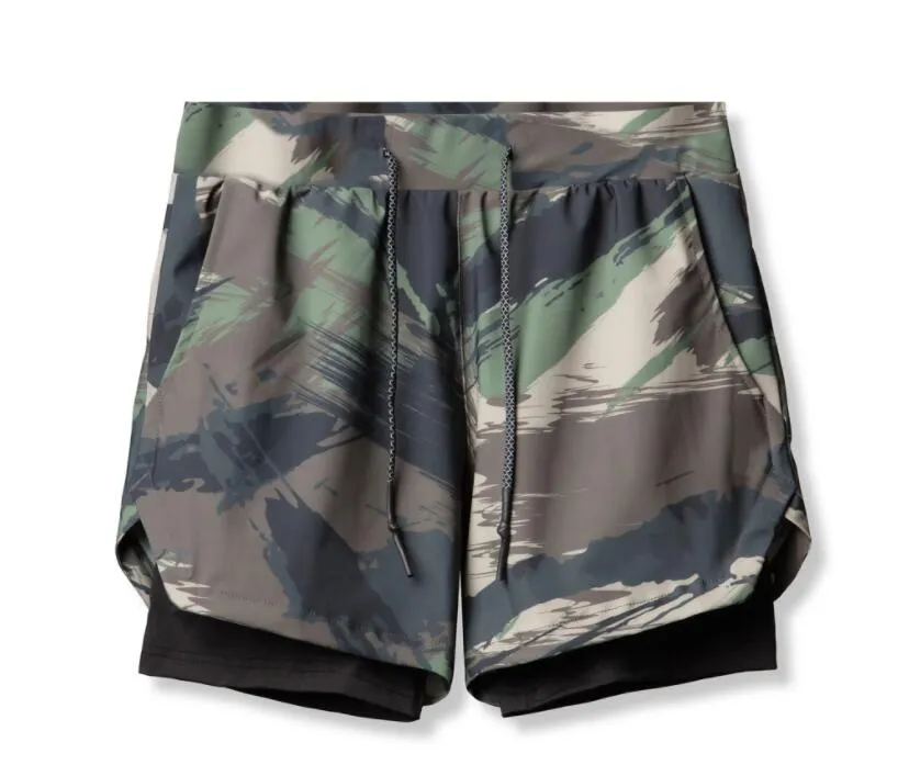 Double Layer Privacy Protection Shorts Men's Summer Outdoor Sports Leisure Running Healthy Life Training Capris Fashion Camouflage Solid Color Basketball Pants