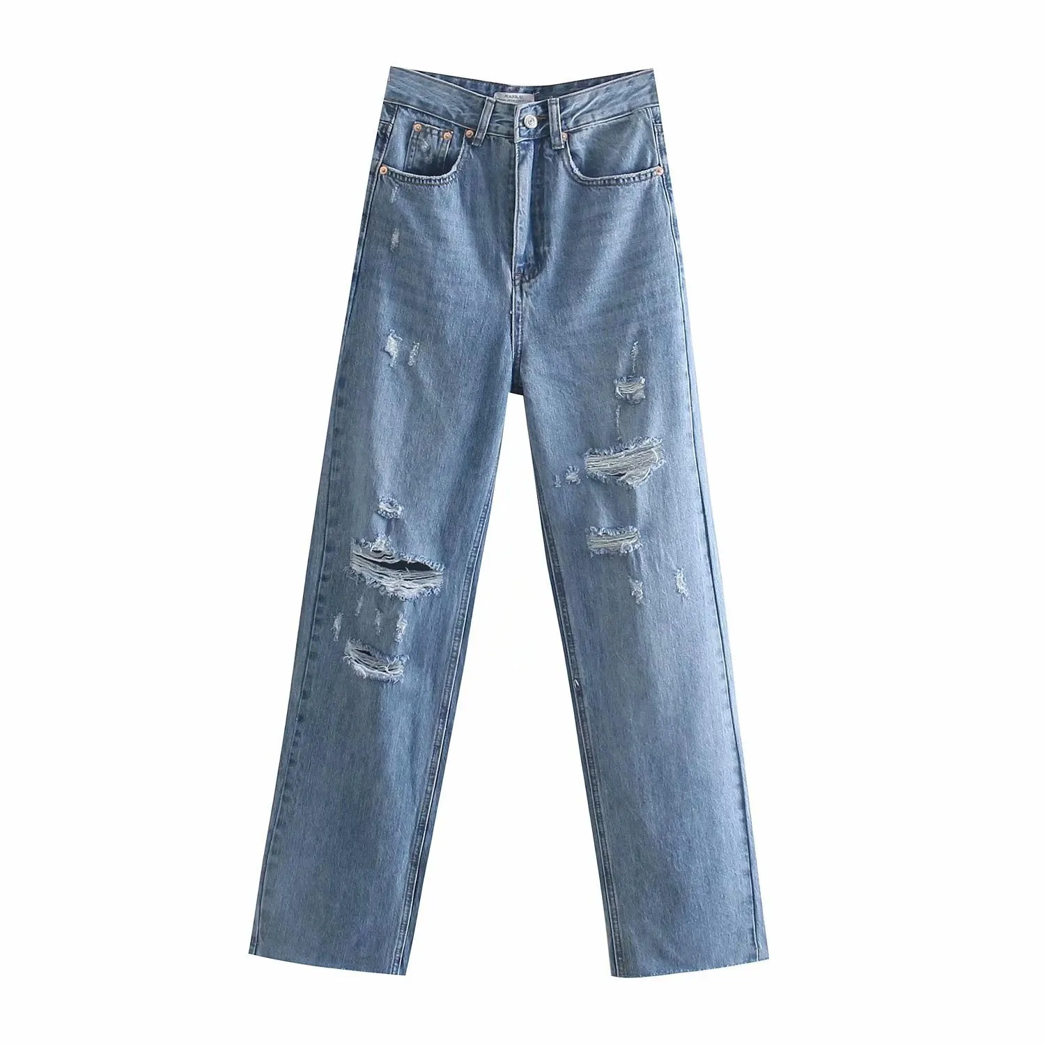 Mode d'été Blue High Taille Ripped Jeans pour femmes 90S Boyfriend Straight Leg Femme Streetwear Cowboy Pantalon 210430
