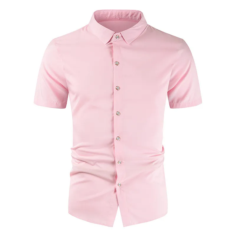 Feste Farbe Seide Herrenhemd Glatte komfortable Hemd für Männer Casual Slim Fit Männer Kleid Hemden Kurzarm Männer Kleidung 4XL 210524