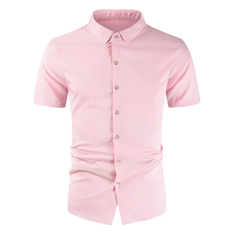 Solid Color Silk Mens Koszula Gładka wygodna koszula dla mężczyzn Casual Slim Fit Mężczyźni Sukienka Koszule Krótki Rękaw Mężczyźni Odzież 4XL 210524