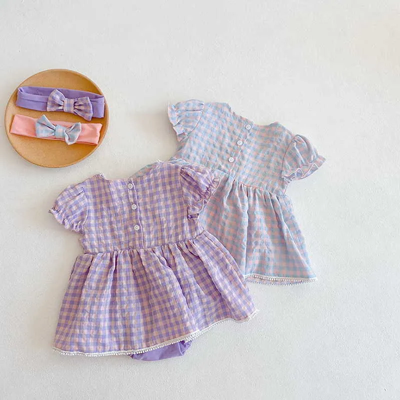 Summer Baby Girl Body Plaid Jumpsuit avec couvre-chef born Cute Style Kids Clothes E1002 210610