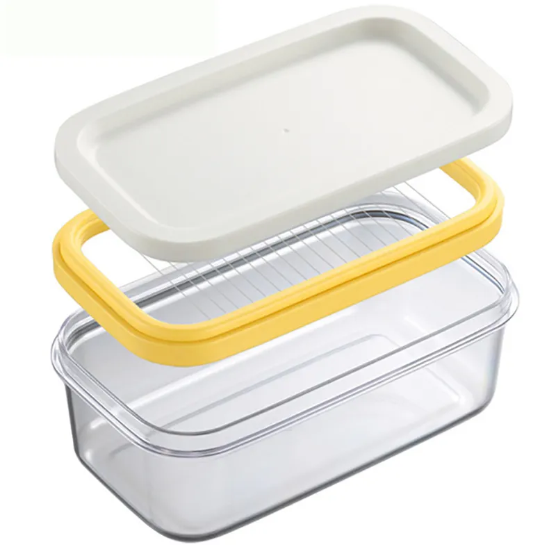 Manteiga caixa recipiente recipiente de queijo armazenamento armário bandeja de aço inoxidável tampa simples acrílico com transparente 210423