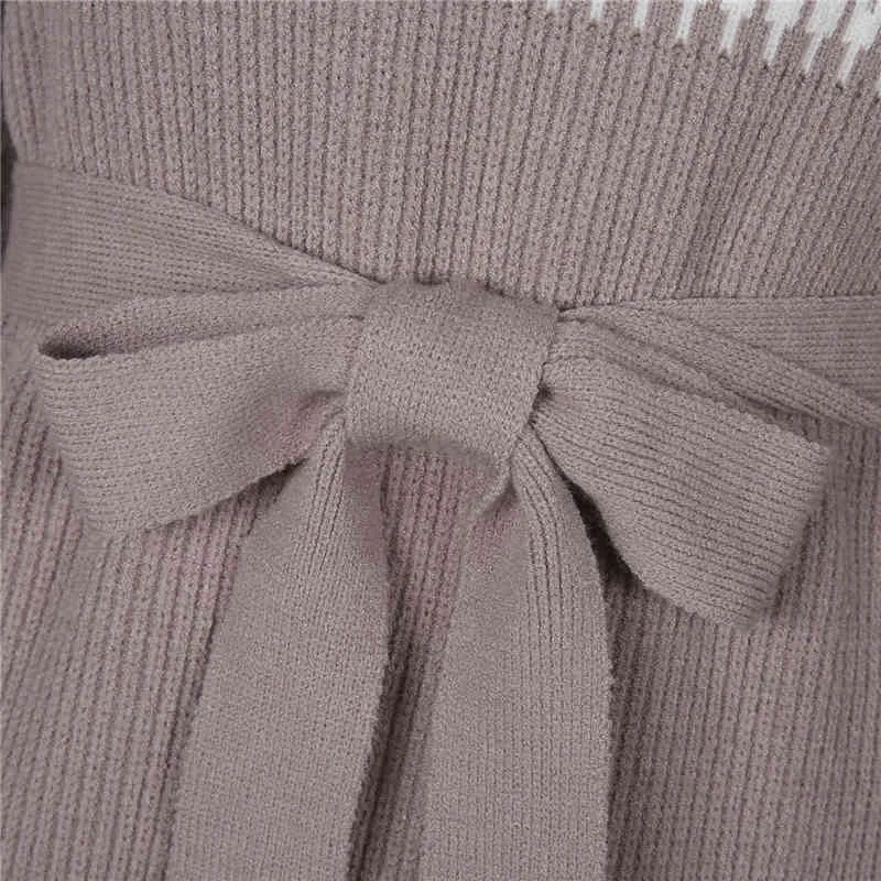 秋冬の女性の編み物のドレスの女性の高い襟のランタンスリーブレースアップセータードレスのvestidos femme robe 210520