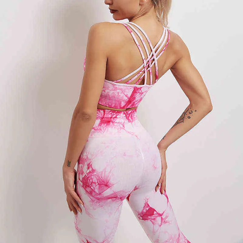 Tie Dye Nahtlose Leggings Frauen Fitness Push Up Booty Lifting Workout Hosen Gym Laufen 211204