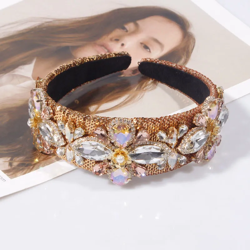 Ensemble de luxe Baroque géométrique cristal bandeau élégant Multi couleur strass perlé bandeau filles fête cheveux accessoires